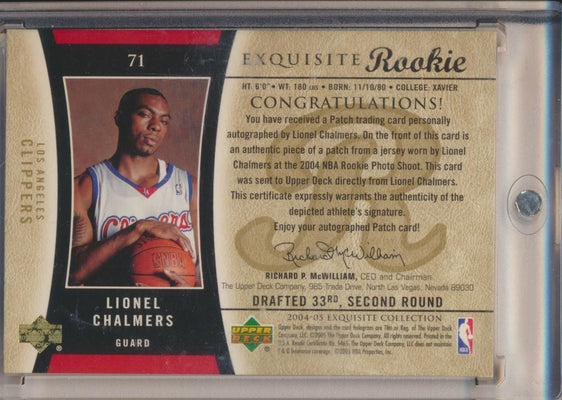 Upper Deck 2004-2005 Exquisite Collection Gold RPA #71 Lionel Chalmers 6/10