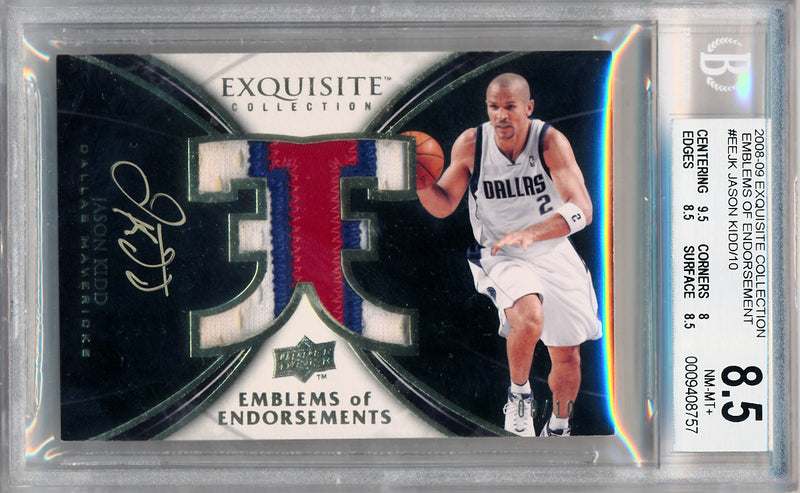 Upper Deck 2008-2009 Exquisite Collection Emblems Of Endorsement #EEJK Jason Kidd 8/10 / BGS Grade 8.5 / Auto Grade 10