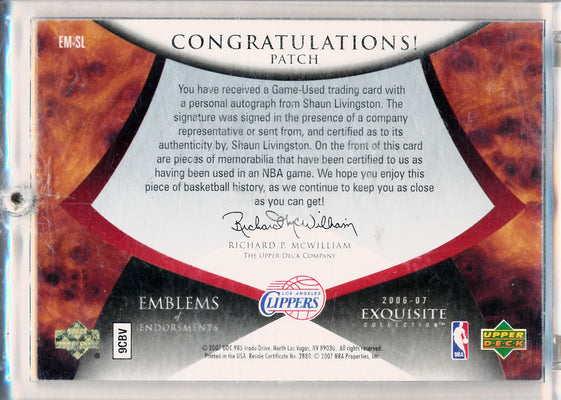 Upper Deck 2006-2007 Exquisite Collection Emblems Of Endorsement #EMSL Shaun Livingston 13/15