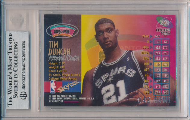 SkyBox 1997-1998 Metal Universe Precious Metal Gems #72 Tim Duncan 42/50 / BGS Grade 9