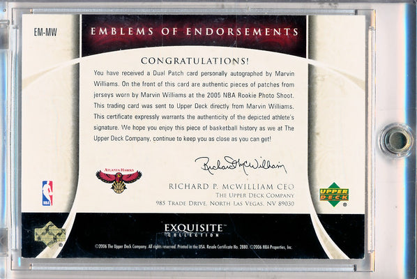 Upper Deck 2005-2006 Exquisite Collection Emblems Of Endorsement #EMMW Marvin Williams 10/15