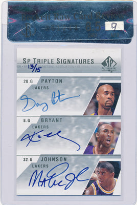 Upper Deck 2003-2004 Sp Authentic Sp Triple Signatures #PBJ-A Gary Payton / Kobe Bryant / Magic Johnson 13/15 / BGS Grade 8.5 / Auto Grade 9