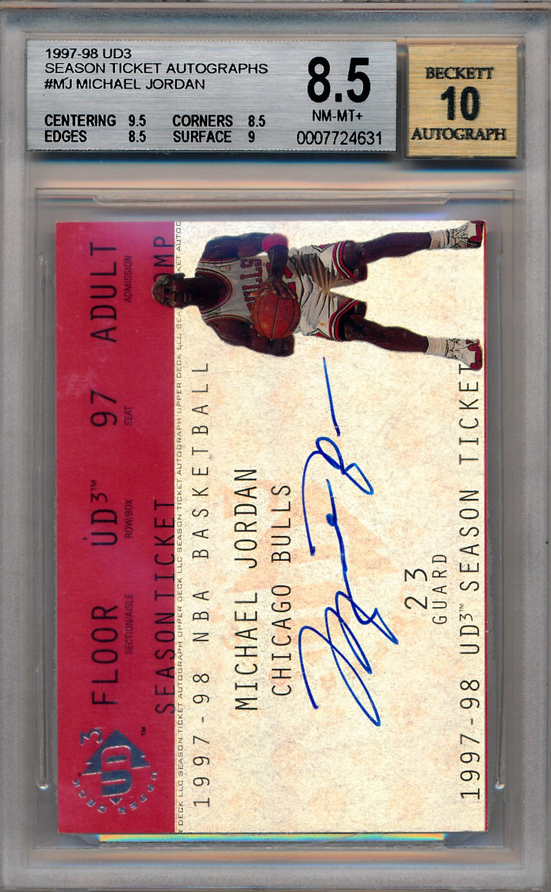 Upper Deck 1997-1998 Ud3 Season Ticket Autographs #MJ Michael Jordan  / BGS Grade 8.5 / Auto Grade 10