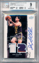 Upper Deck 2009-2010 Exquisite Collection Numbers #NPST John Stockton 1/12 / BGS Grade 9 / Auto Grade 10