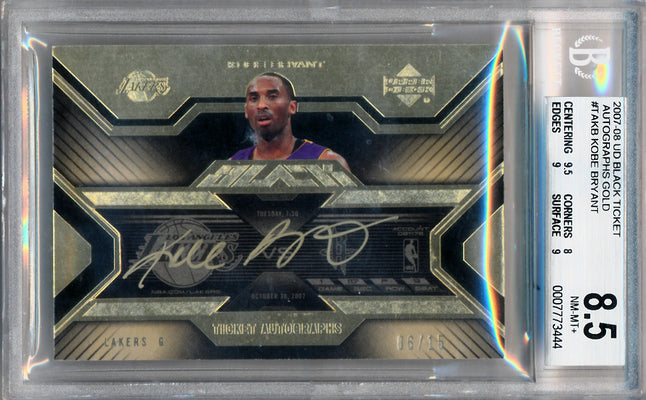 Upper Deck 2007-2008 Black Ticket Autographs Gold #TAKB Kobe Bryant 6/15 / BGS Grade 8.5 / Auto Grade 10