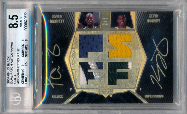 Upper Deck 2007-2008 Ud Black Dual Patch Autographs Gold #DPA-GD Kevin Garnett / Kevin Durant 2/5 / BGS Grade 8.5 / Auto Grade 10