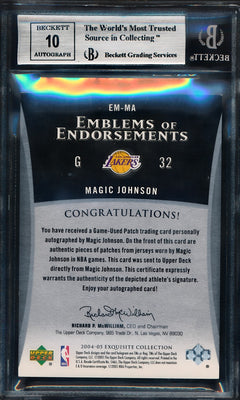 Upper Deck 2004-2005 Exquisite Collection Emblems Of Endorsement #MA Magic Johnson 2/10 / BGS Grade 8.5 / Auto Grade 10