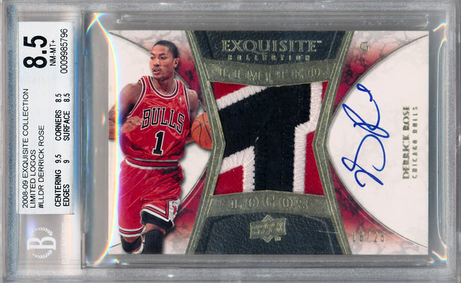 Upper Deck 2008-2009 Exquisite Collection Limited Logos #LLDR Derrick Rose 18/25 / BGS Grade 8.5 / Auto Grade 10