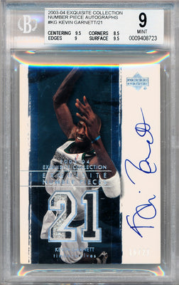 Upper Deck 2003-2004 Exquisite Collection Number Piece Autographs #NP-KG Kevin Garnett 16/21 / BGS Grade 9 / Auto Grade 10