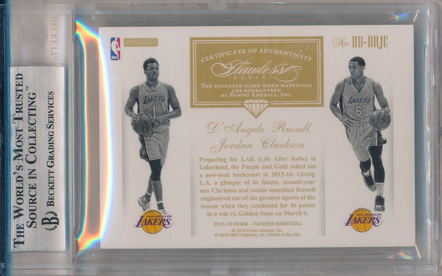 Panini 2015-2016 Flawless Emerald Dual Diamond Patches #DD-DRJC D'angelo Russell/ Jordan Clarkson 2/4 / BGS Grade 9