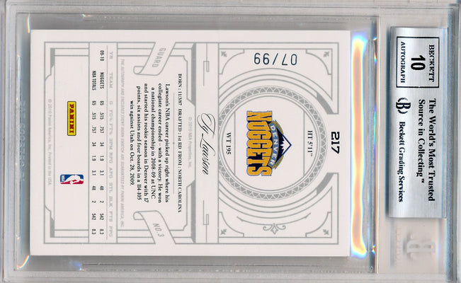 Panini 2009-2010 National Treasures Century Silver #217 Ty Lawson 7/99 / BGS Grade 9 / Auto Grade 10