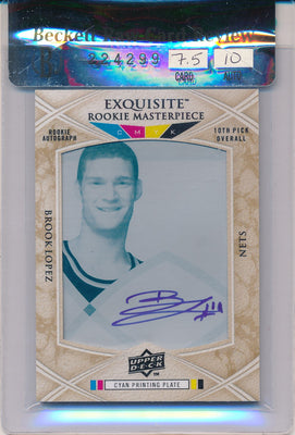 Upper Deck 2008-09 Exquisite Collection Exquisite Rookie MasterPiece Cyan Plate #RPA-64 Brook Lopez 1/1 / BGS Grade 7.5 / Auto Grade 10