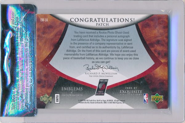 Upper Deck 2006-2007 Exquisite Collection Emblems Of Endorsement #EMLA Lamarcus Aldridge 8/15 / Auto Grade 10