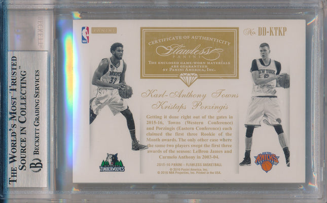 Panini 2015-2016 Flawless Emerald Dual Diamond Patches #DD-KTKP Kristaps Porzingis/ Karl-Anthony Towns 3/3 / BGS Grade 9