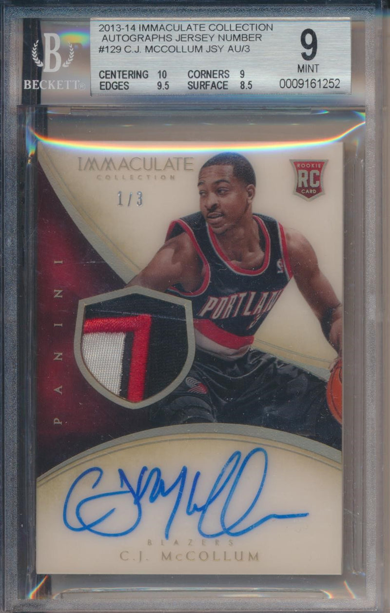 Panini 2013-2014 Immaculate Acetate RPA #129 C.J. McCollum 1/3 / BGS Grade 9 / Auto Grade 9