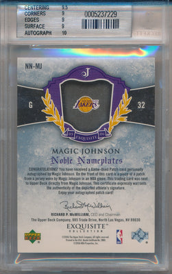 Upper Deck 2005-2006 Exquisite Collection Noble NamePlates #NM-JW Magic Johnson 17/25 / BGS Grade 9 / Auto Grade 10