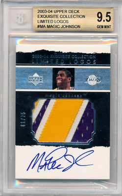 Upper Deck 2003-2004 Exquisite Collection Limited Logos #MA Magic Johnson 61/75 / BGS Grade 9.5 / Auto Grade 10