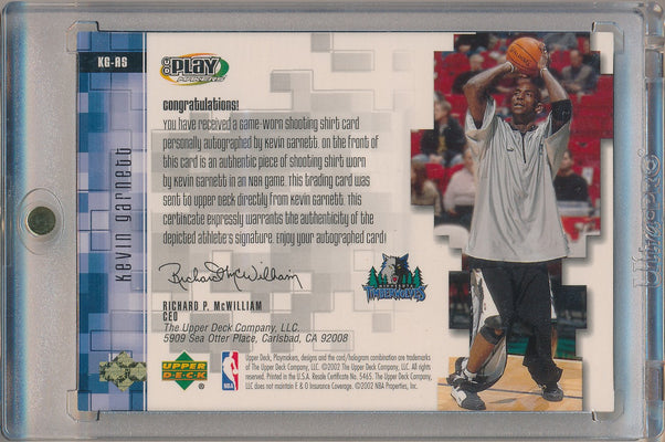 Upper Deck 2002-2003 UD Playmakers Autographed Player's Club Shooting Shirt #KG-AS Kevin Garnett 14/25