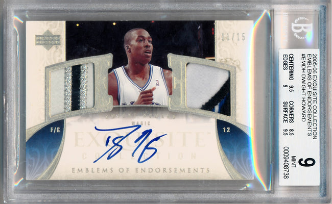 Upper Deck 2005-2006 Exquisite Collection Emblems Of Endorsement #EMDH Dwight Howard 11/15 / BGS Grade 9 / Auto Grade 10