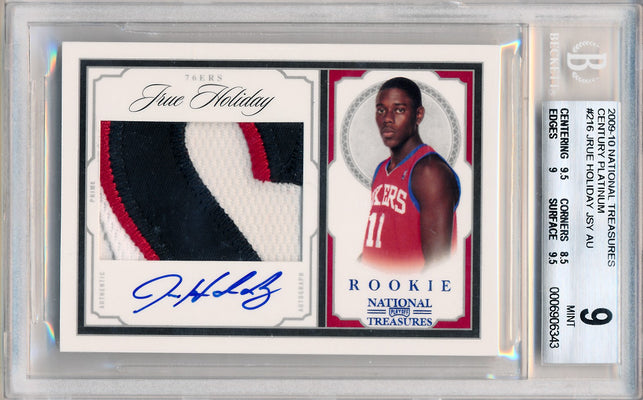 Panini 2009-2010 National Treasures Century Platinum #216 Jrue Holiday 4/5 / BGS Grade 9 / Auto Grade 10