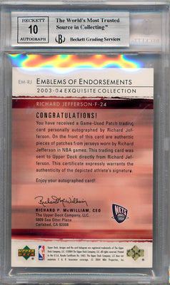 Upper Deck 2003-2004 Exquisite Collection Emblems Of Endorsements #EM-RJ Richard Jefferson 10/15 / BGS Grade 8.5 / Auto Grade 10