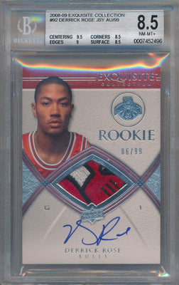 Upper Deck 2008-09 Exquisite Collection Rookie Jersey Auto #92 Derrick Rose 06/99 / BGS Grade 8.5 / Auto Grade 10