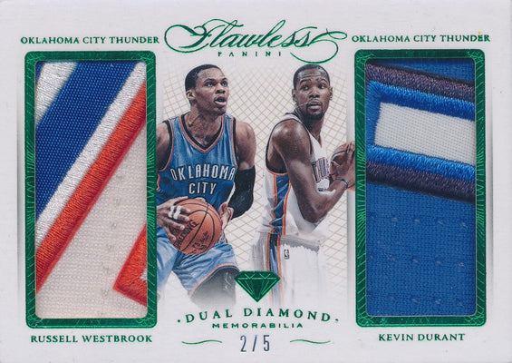 Panini 2014-2015 Flawless Emerald Dual Diamond Patches #DD-OKC Kevin durant/ Russell Westbrook 2/5 / BGS Grade 7.5