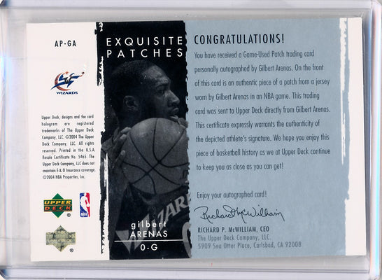 Upper Deck 2003-2004 Exquisite Collection Patches Autographs #AP-GA Gilbert Arenas 65/100