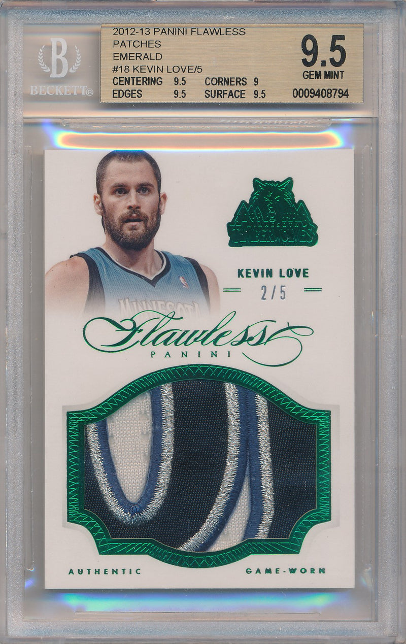 Panini 2012-2013 Flawless Emerald Jumbo Patches #18 Kevin Love 2/5 / BGS Grade 9.5