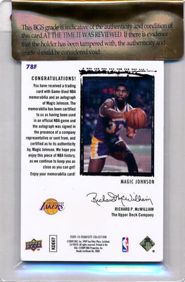 Upper Deck 2009-2010 Exquisite Collection Rookie Patch Flashback #78F Magic Johnson 1/25 / Auto Grade 10