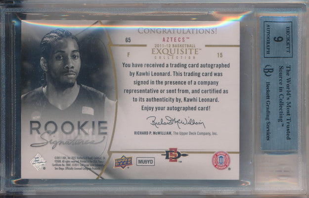 Panini 2011-2012 Exquisite Collection HOLO Parallel #65 Kawhi Leonard 19/25 / BGS Grade 9 / Auto Grade 9