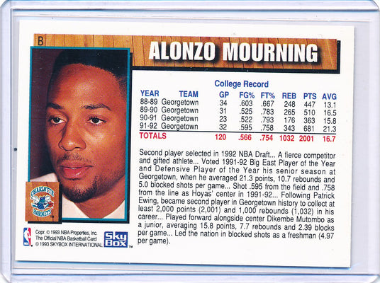 SkyBox 1992-1993 Hoops NBA Draft #B Alonzo Mourning