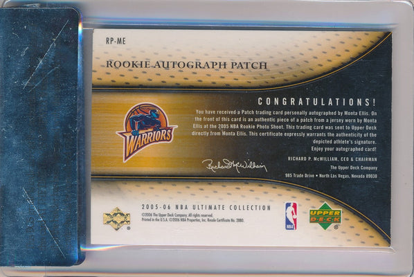 Upper Deck 2005-2006 Ultimate Collection Rookie Autograph Patch #RP-ME Monta Ellis 1/1 / BGS Grade 8.5 / Auto Grade 9