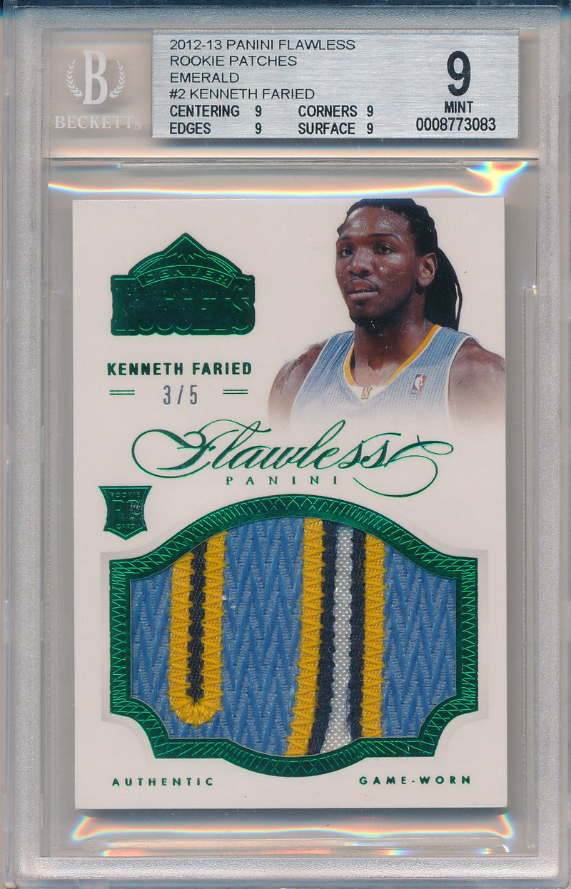 Panini 2012-2013 Flawless Emerald Jumbo Patches #2 Kenneth Faried 3/5 / BGS Grade 9