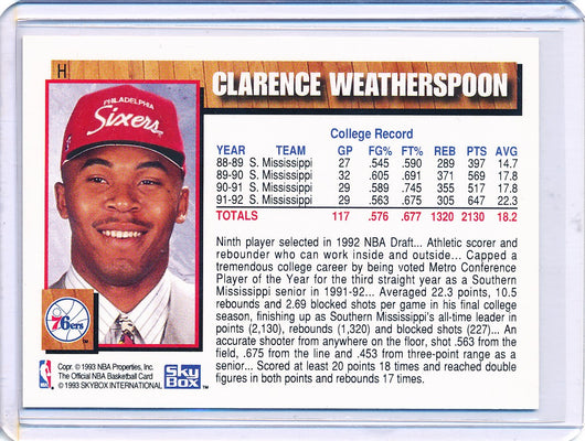 SkyBox 1992-1993 Hoops NBA Draft #H Clarence Weatherspoon