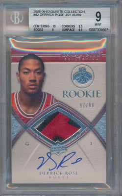 Upper Deck 2008-09 Exquisite Collection Rookie Jersey Auto #92 Derrick Rose 97/99 / BGS Grade 9 / Auto Grade 10