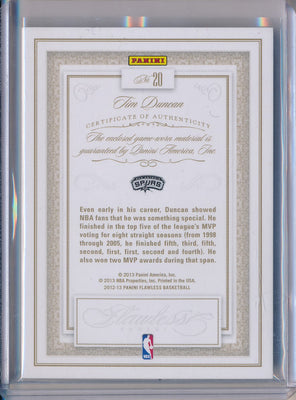 Panini 2012-2013 Flawless Emerald Jumbo Patches #20 Tim Duncan  1/5