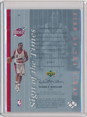 Upper Deck 1999-2000 SP Authentic Sign Of The Times #SF Steve Francis