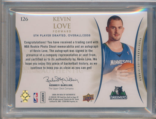 Upper Deck 2008-09 SP Authentic Rookie Authentic Jersey Auto #126 Kevin Love 294/299 / BGS Grade 9 / Auto Grade 10