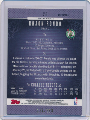 Topps 2006-07 Finest Refractors Blue #72 Rajon Rondo 117/299