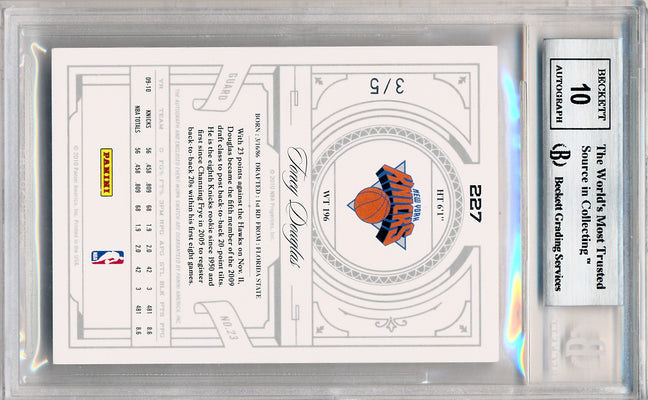 Panini 2009-2010 National Treasures Century Platinum #227 Toney Douglas 3/5 / BGS Grade 9 / Auto Grade 10