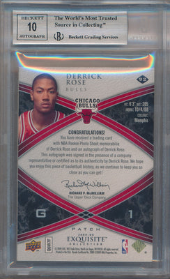 Upper Deck 2008-09 Exquisite Collection Rookie Jersey Auto #92 Derrick Rose 97/99 / BGS Grade 9 / Auto Grade 10