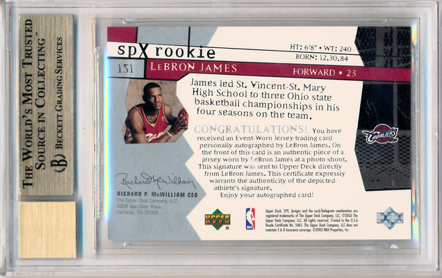 Upper Deck 2003-2004 SPx Spectrum #151 Lebron James 657/750 / BGS Grade 9.5 / Auto Grade 10