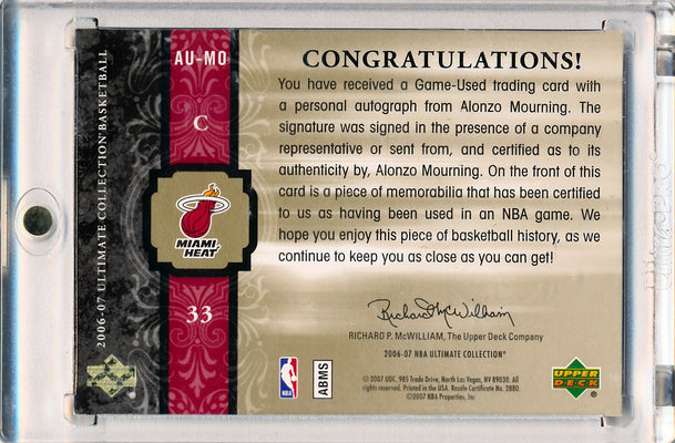 Upper Deck 2006-07 Ultimate Collection  Ultimate Jersey Autographs #AU-MO Alonzo Mourning 39/75