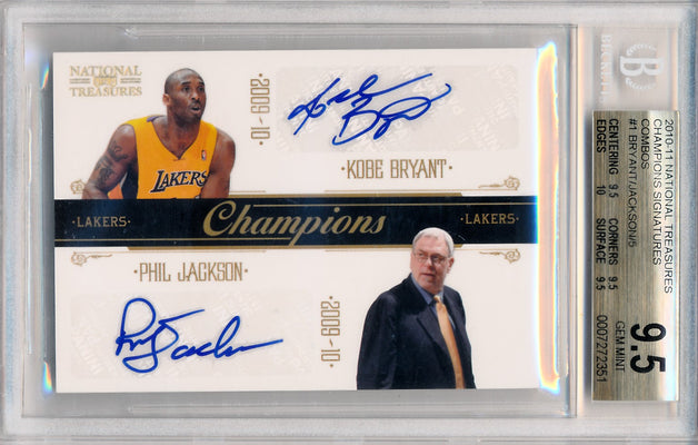 Panini 2010-2011 National Treasures Champions Signatures Combos #1 Kobe Bryant / Phil Jackson 2/5 / BGS Grade 9.5 / Auto Grade 10