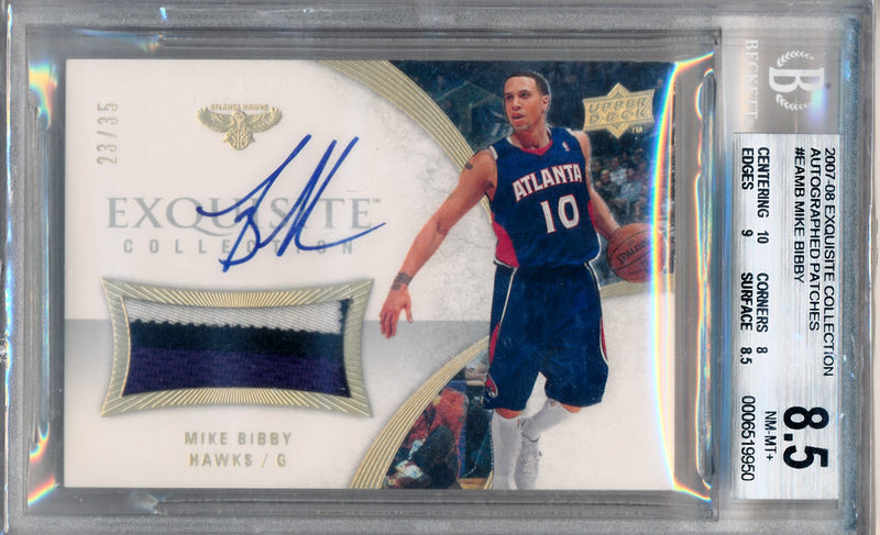 Upper Deck 2007-2008 Exquisite Collection Autographed Patches #EAMB Mike Bibby 23/35 / BGS Grade 8.5 / Auto Grade 10