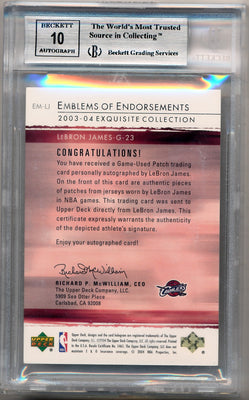 Upper Deck 2003-2004 Exquisite Collection Emblems Of Endorsements #EM-LJ Lebron James 14/15 / BGS Grade 8.5 / Auto Grade 10