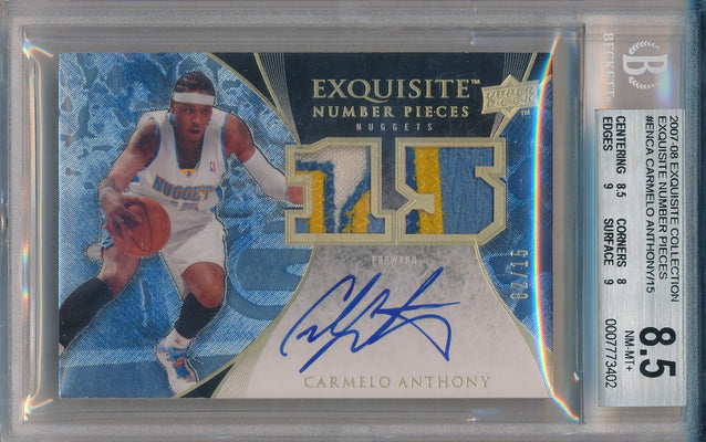 Upper Deck 2007-2008 Exquisite Collection Exquisite Number Pieces #EN-CA Carmelo Anthony 2/15 / BGS Grade 8.5 / Auto Grade 10