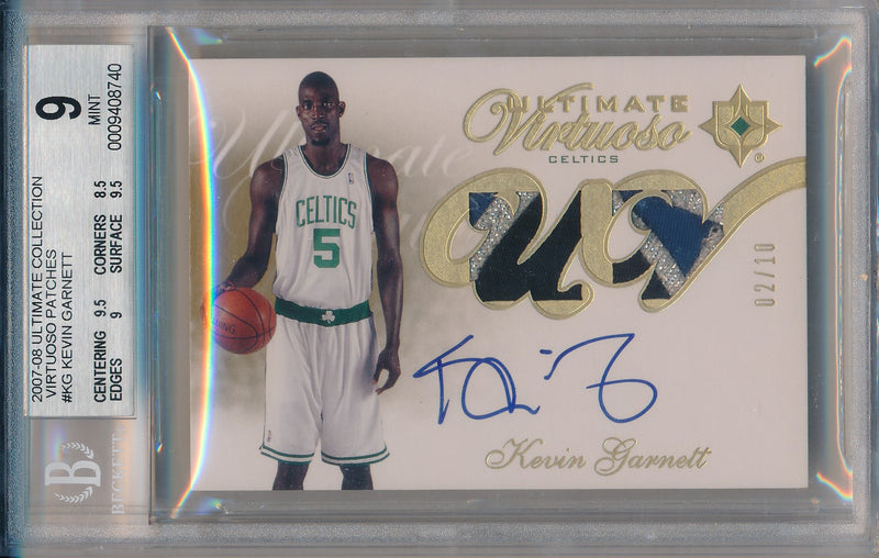 Upper Deck 2007-2008 Ultimate Collection Virtuoso Patches #UV-KG Kevin Garnett 2/10 / BGS Grade 9 / Auto Grade 10