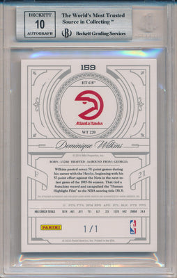 Panini 2009-2010 National Treasures Century Materials #159 Dominique Wilkins 1/1 / BGS Grade 9 / Auto Grade 10